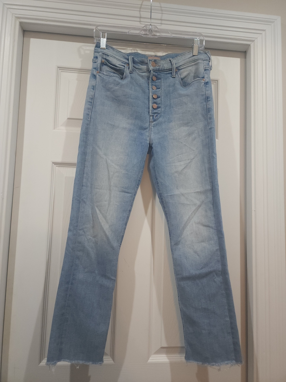 MOTHER Light Blue Straight-Leg High-Rise Button-Fly Jeans
